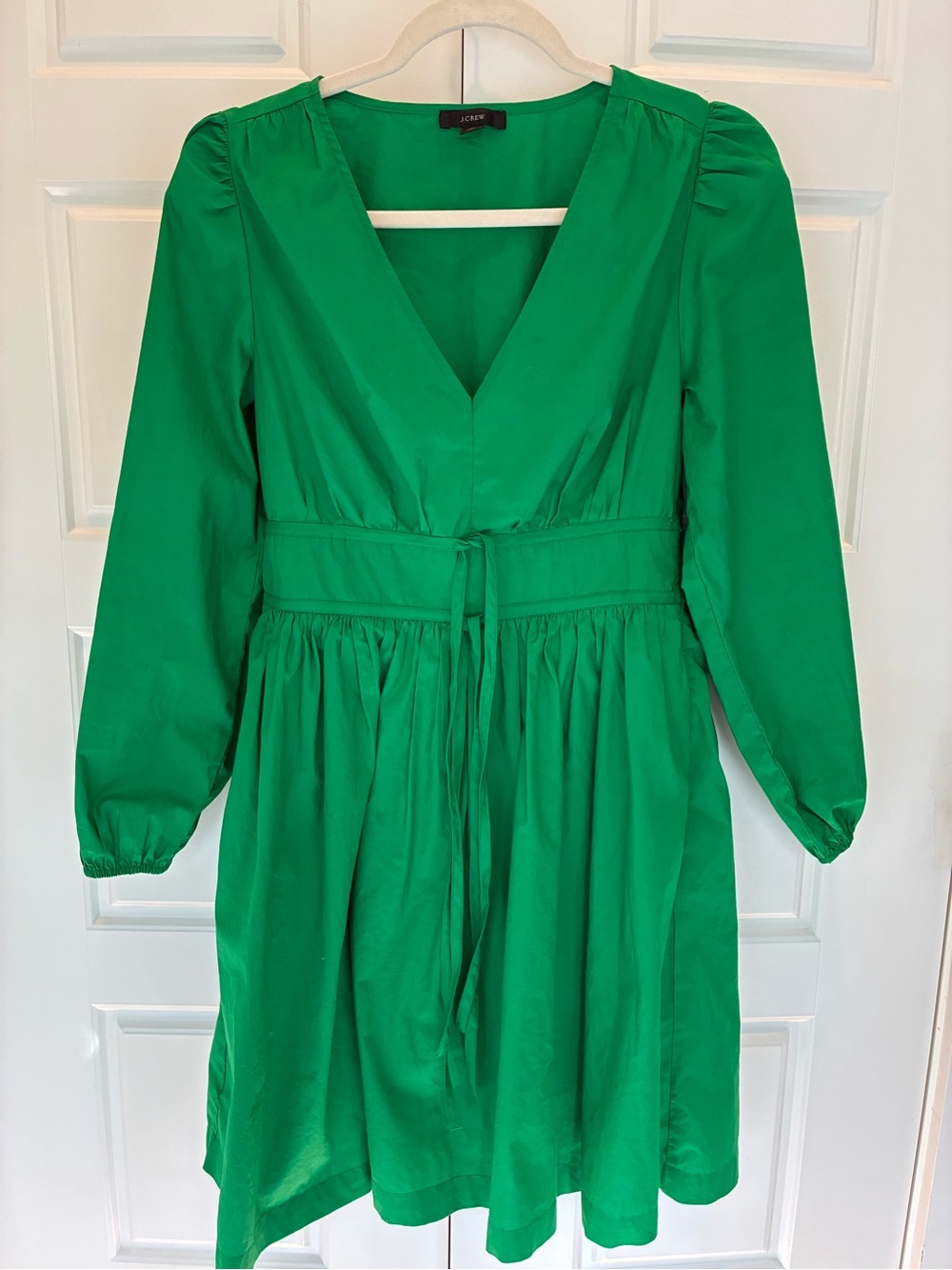 Crew Kelly Green V-Neck lined Cotton Poplin Mini Dress size 4 like new